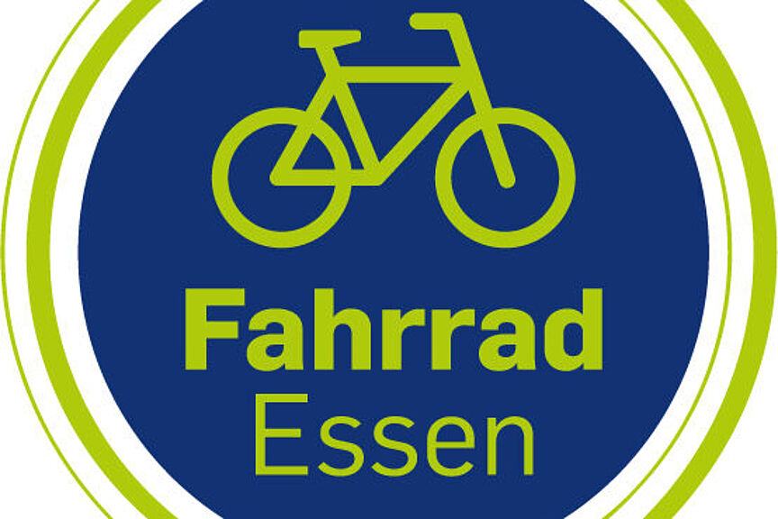 Logo Messe Fahrrad Essen Das Logo der Messe Fahrrad Essen. Ein gelbes Fahrrad auf blauem Grund mit gelbem Rand, was insgesamt wie ein Rad eines Fahrrades aussieht.